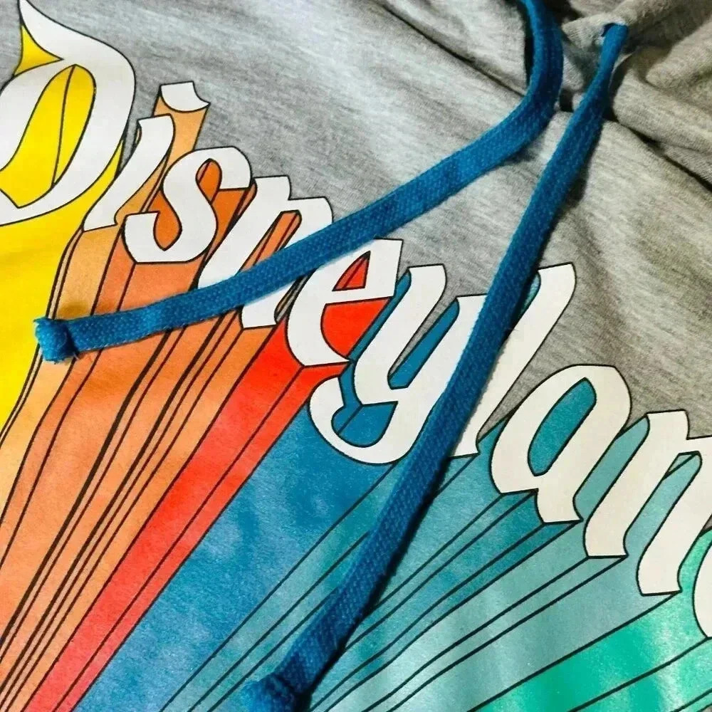Disneyland Gray Pullover Hoodie 1X Sweatshirt Rainbow Castle Lightweight Hi-Low - Picture 3 of 4